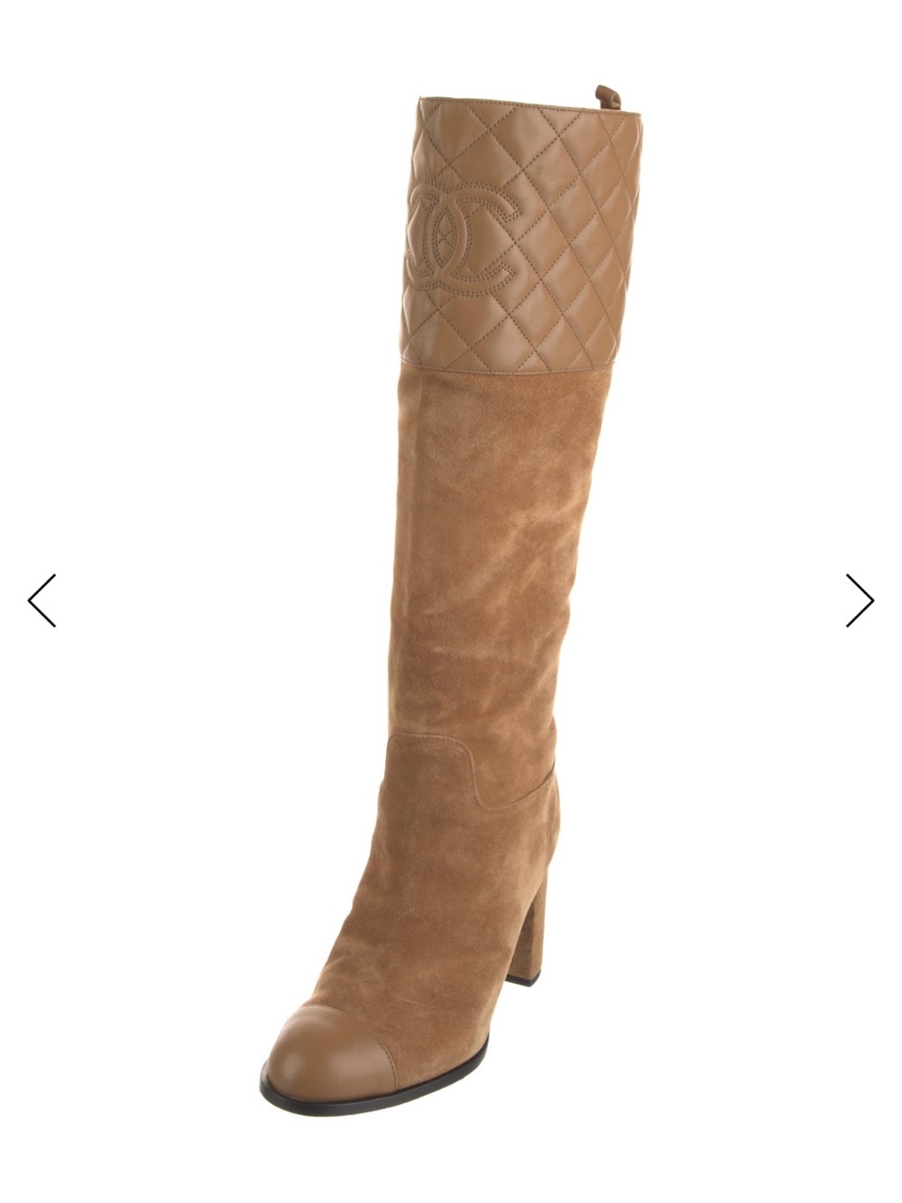 RARE CHANEL Tan Quilted Suede & Leather Knee Boot - Picture 5 of 6